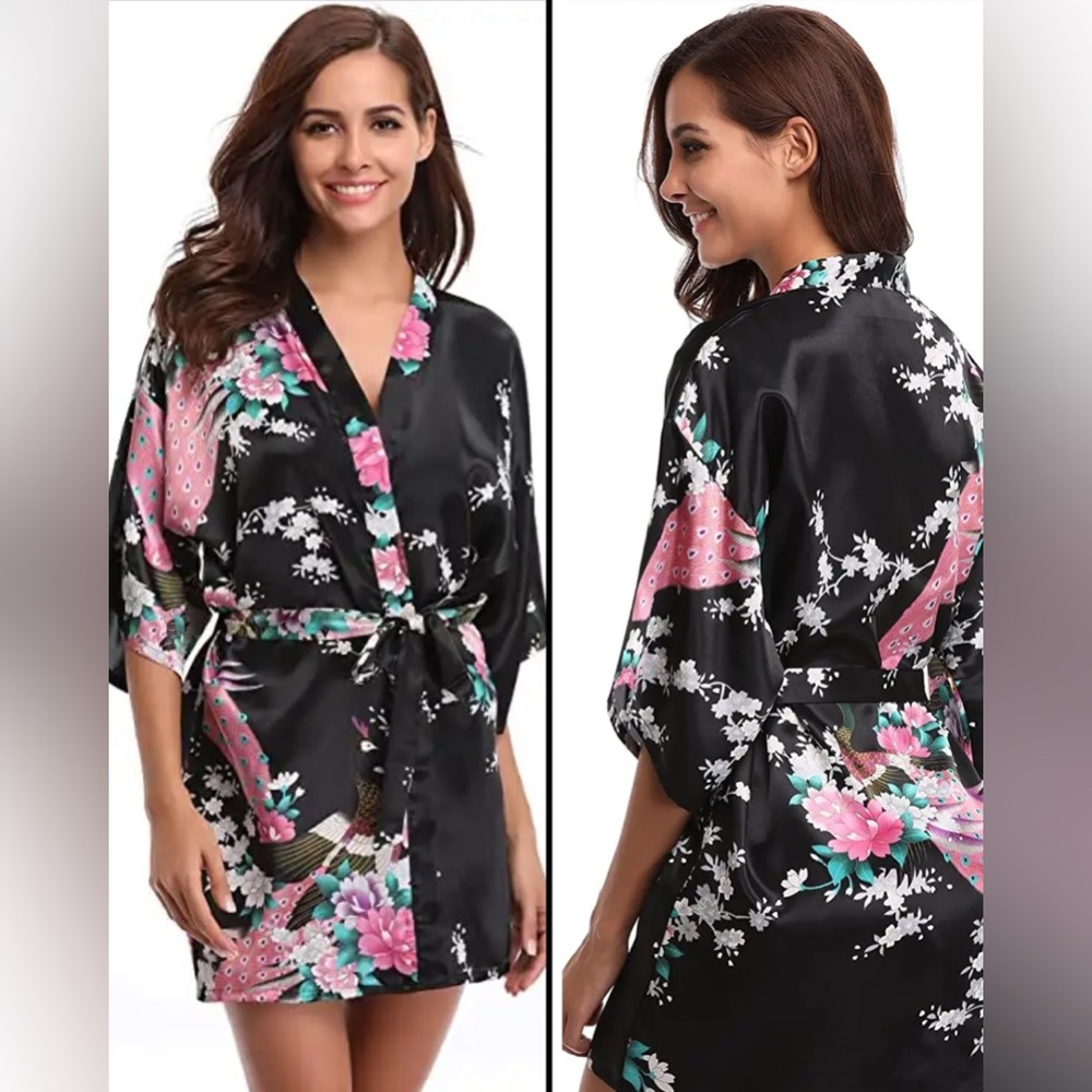 Floral Black Kimono Robe